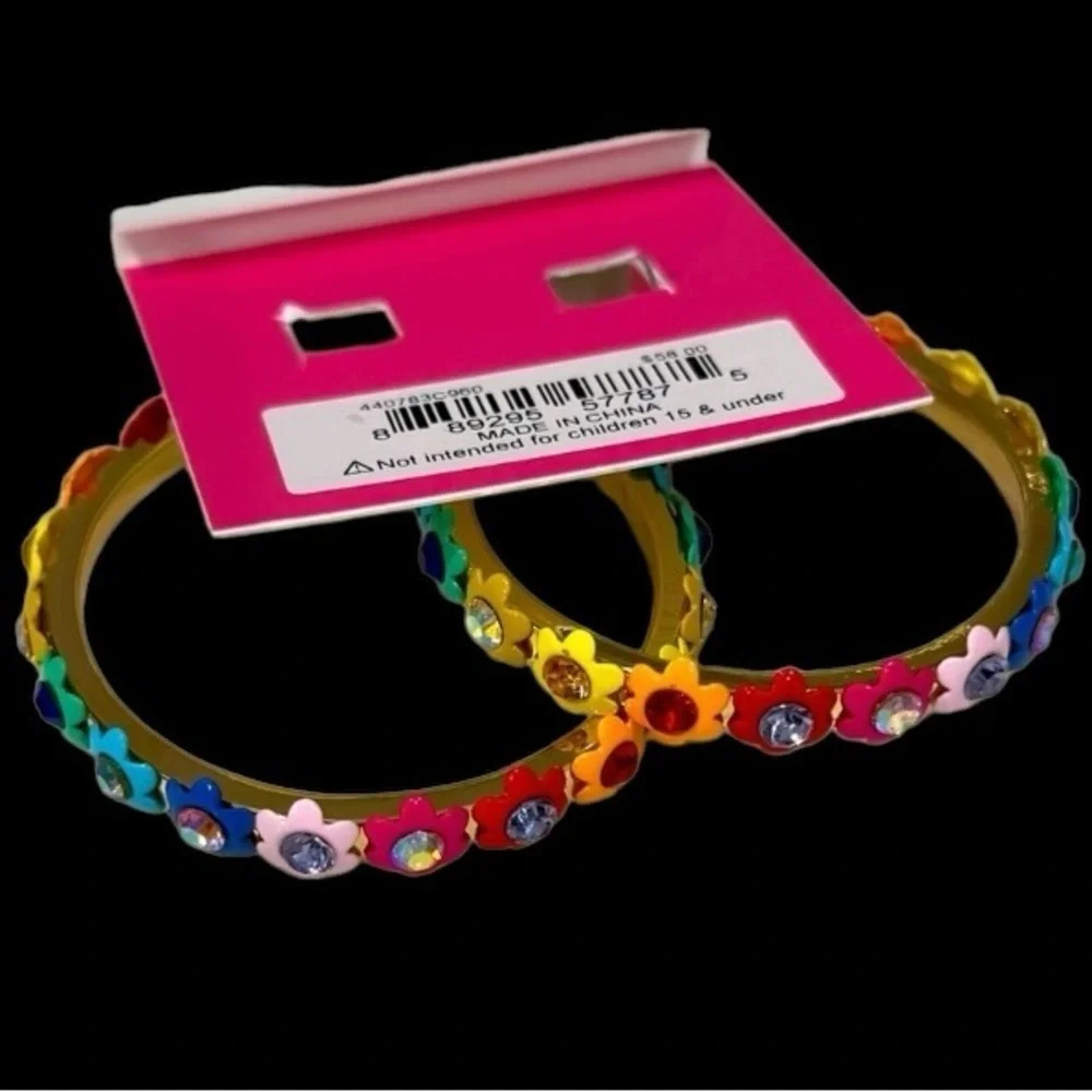BETSEY JOHNSON One Love 3D Rainbow PRIDE Flower Blossom Hoop Earrings NEW NWT - Picture 11 of 11